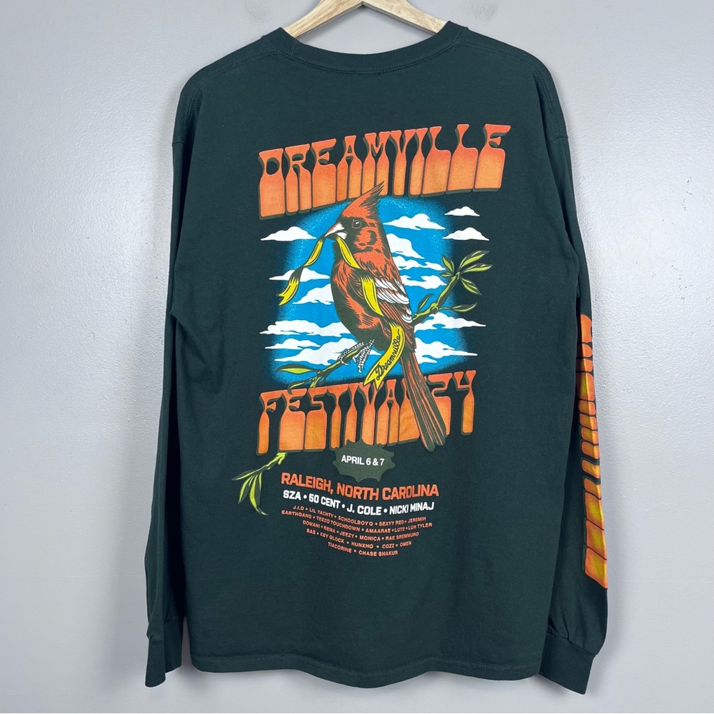 Dreamville Men's 2024 Cardinal Pine Green Long Sleeve Tee Size L; Music Festival
